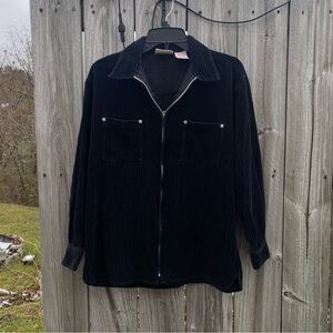 Y2K Faded Glory Vintage Black Corduroy Zip Up‎ Jacket | Small
